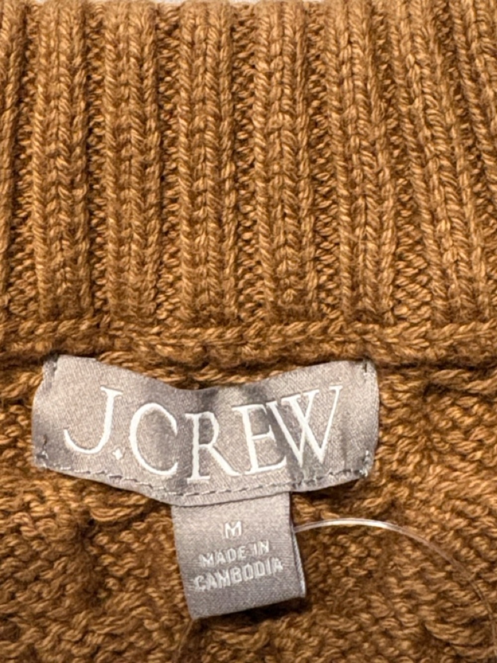 J. Crew Cable Knit Crewneck Sweater Size Medium Brown Relaxed Fit Fisherman NWT - Picture 9 of 9